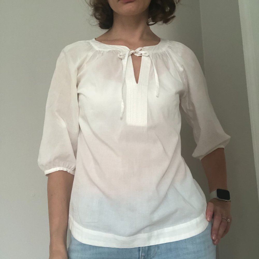 LOFT white peasant cotton blouse women size XSP